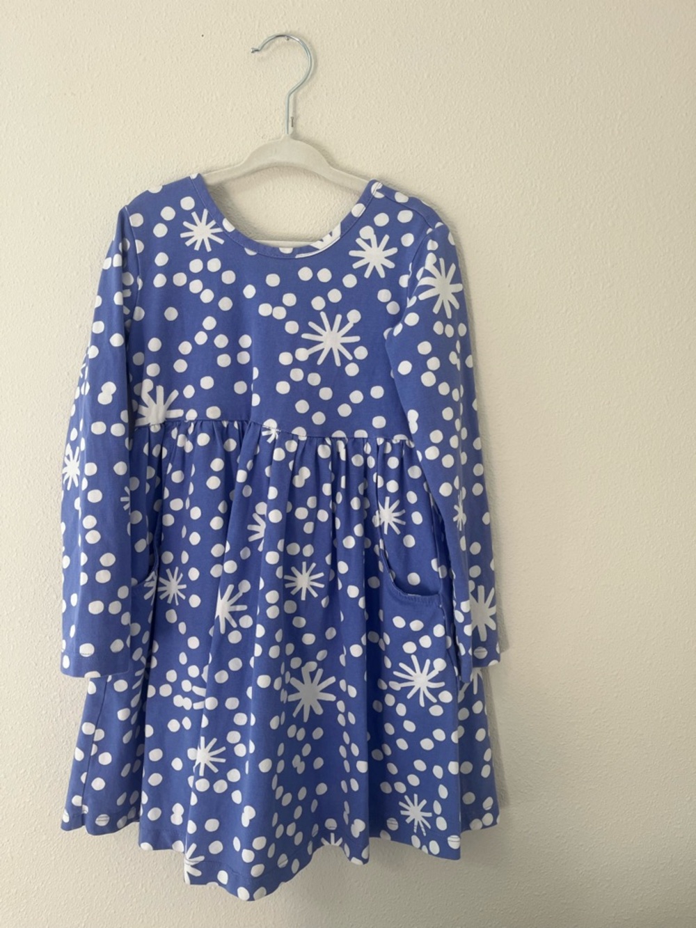 Hanna Andersson Blue Dress with White Dot & Star Print